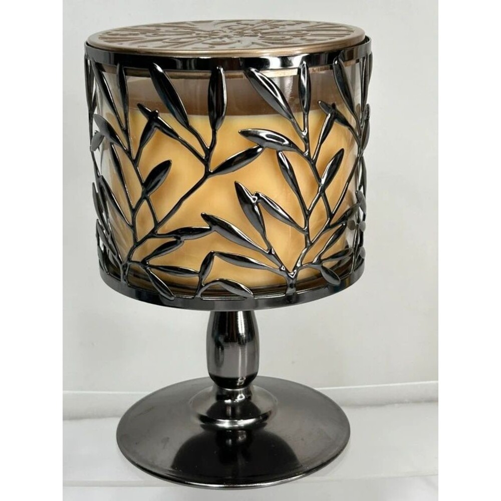 Bath & body works Candle Holder Pedestal Fall Leaves Vine Silver
